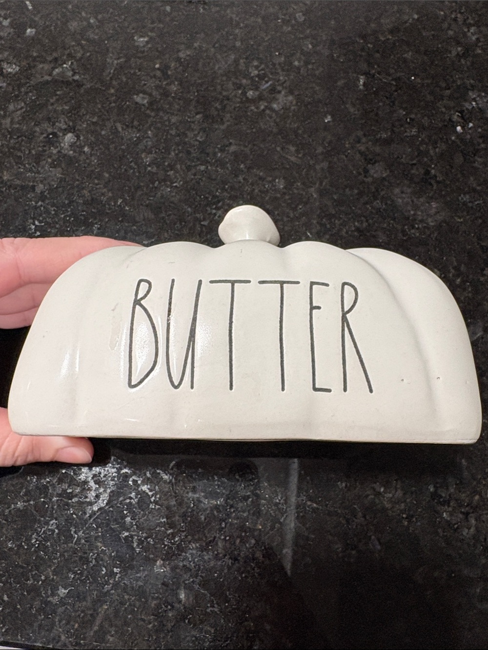 Rae Dunn Cream Ceramic Butter Dome with Black Lettering